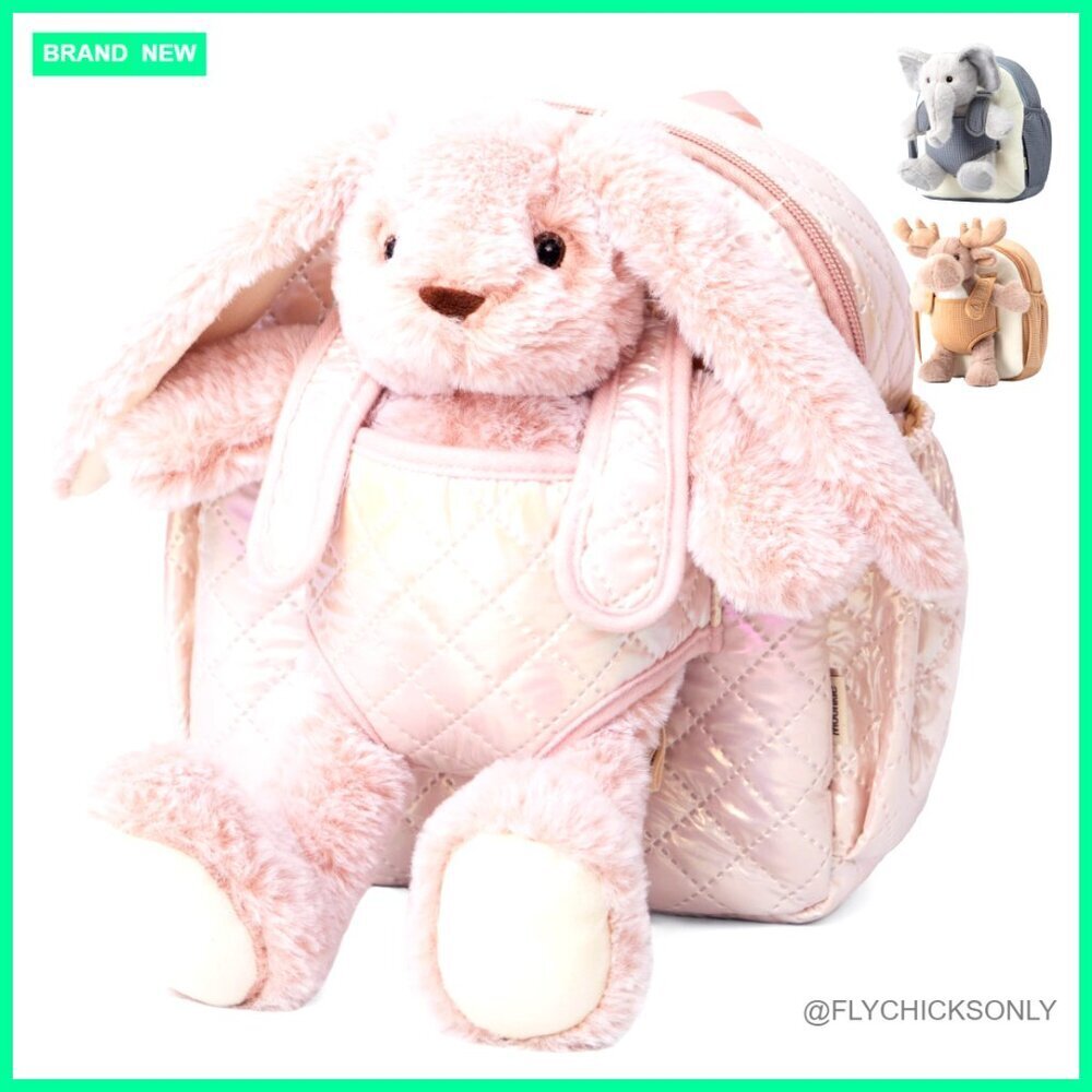 Toddler Backpack with Detachable Plush Bunny, Adjustable Straps, 3 Pockets